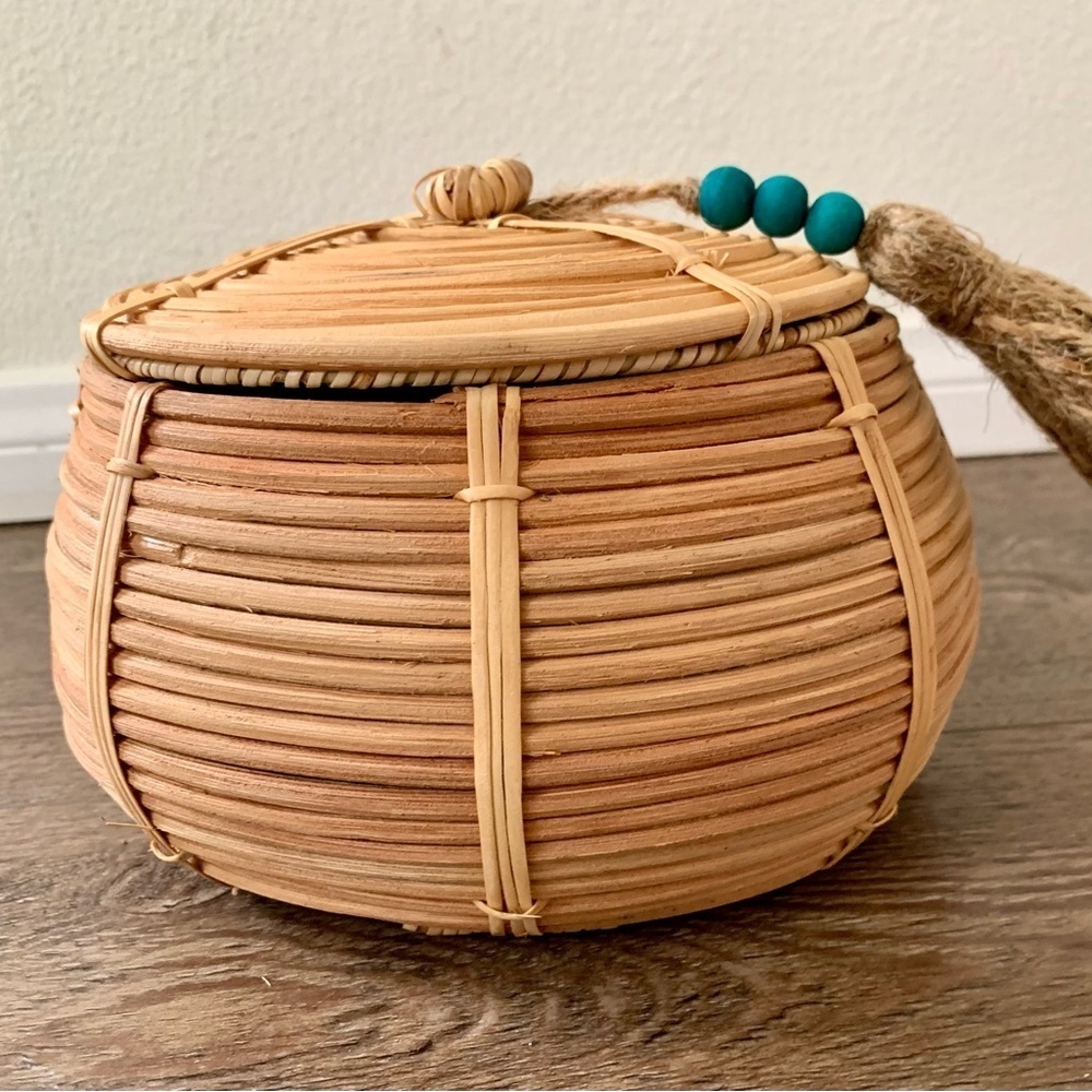 HAND CRAFTED WOVEN WOOD BASKETS WITH FITTED LIDS